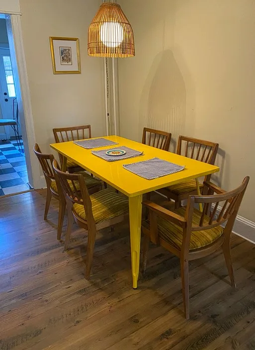 Yellow Dining Tables Rectangle Metal With Chandelier