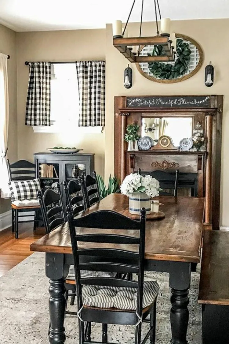 Farmhouse Dinner Table Black And Natural Wood Colorway Indoor Dining Area