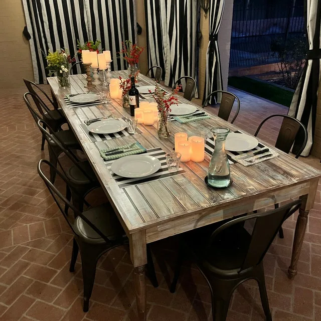 Farmhouse Dinner Table Wood Plate Setting With Floral Centerpiece