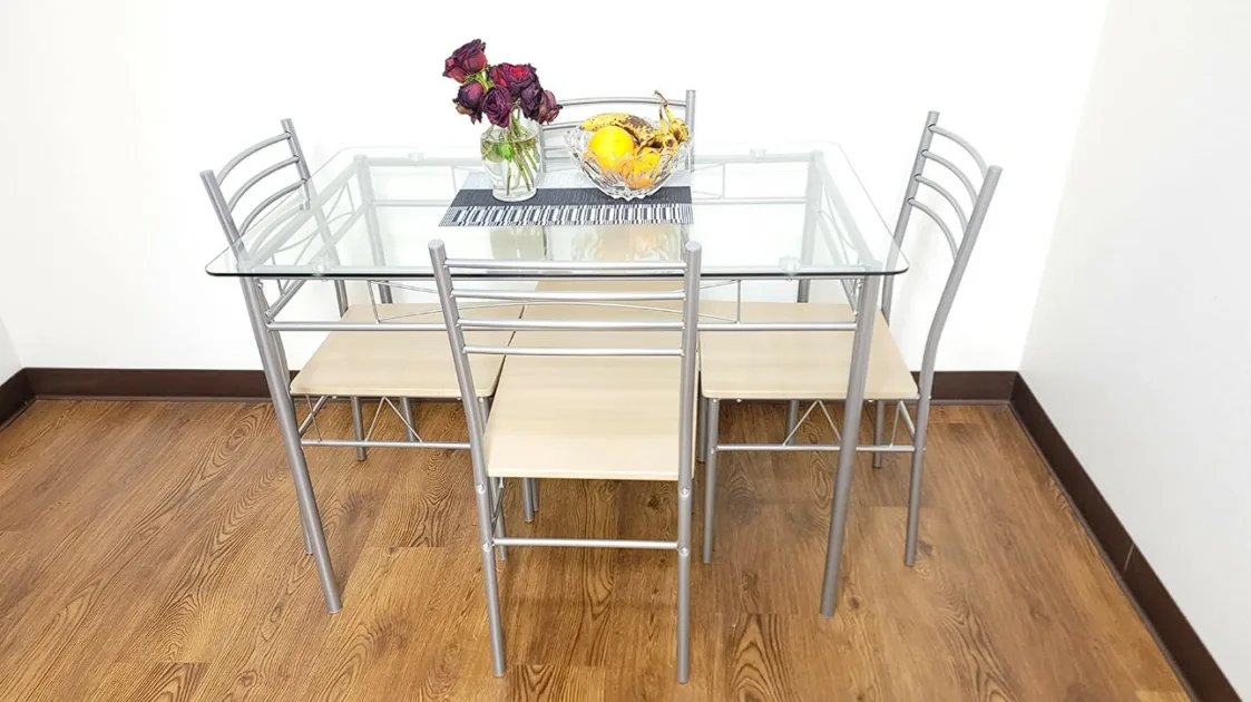 Glass Top Dining Table Rectangle With Silver Metal Base