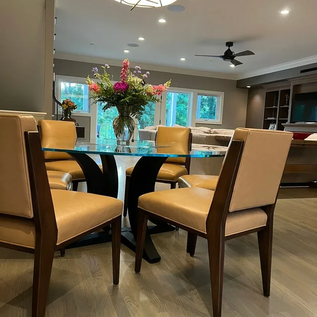 Glass Top Dining Tables And Leather Seats