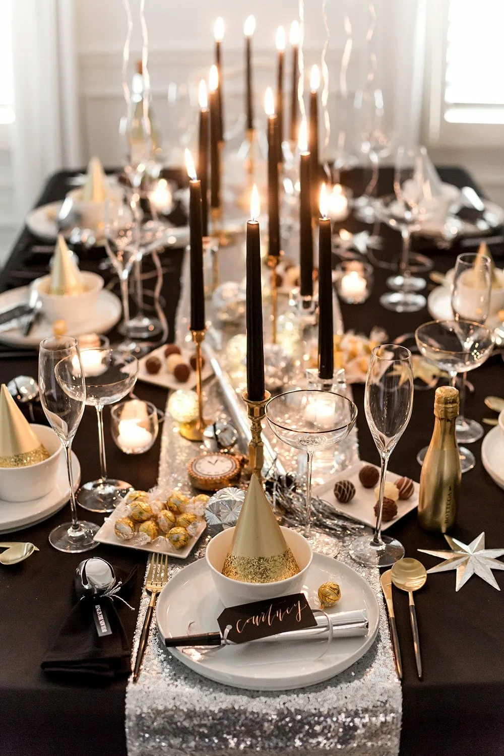 Gold Black New Years Eve Dinner Party