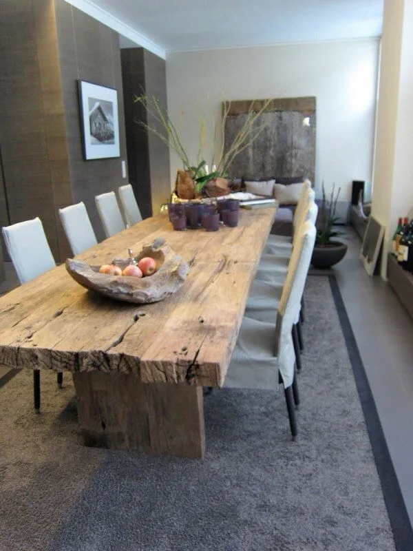 Large Farmhouse Dinner Table Rough Wood Plank Table Indoor