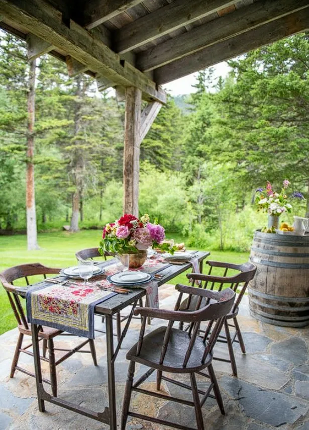 Rectangular Dinner Table Metal Rustic Outdoor Porch Setting