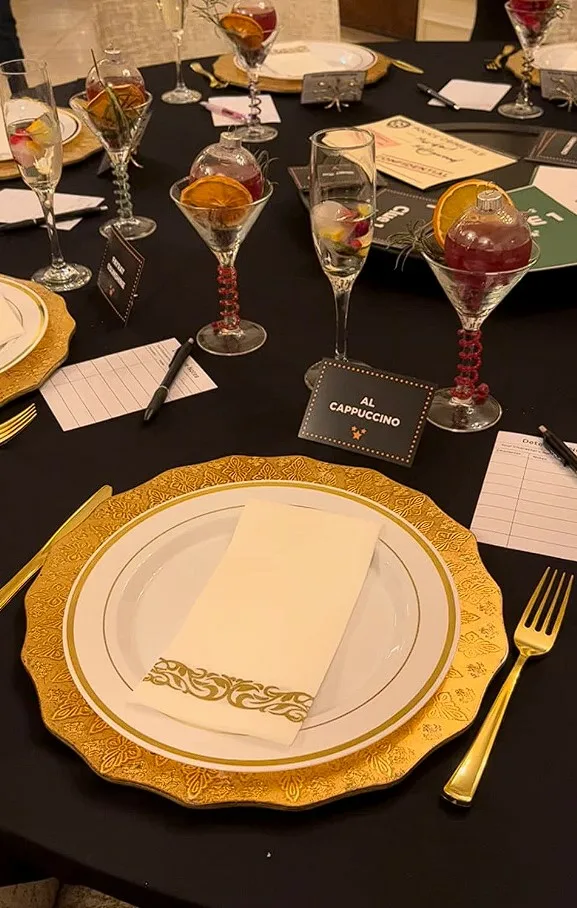 Dinner Party Tablescape Ideas White Plate With Gold Charger Plate