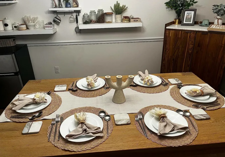 Dinnerware Set White Plates And Rustic Look Placemats