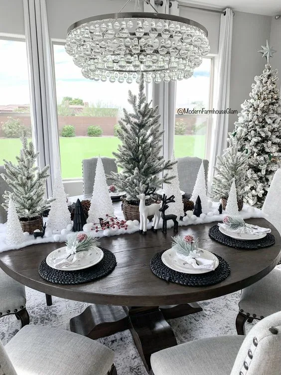 Winter Dinner Table Decorations Snow Covered Mini Christmas Tree Centerpiece
