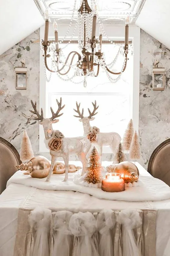 Winter Dinner Table Decorations White Deer Decoration And Candle Centerpiece