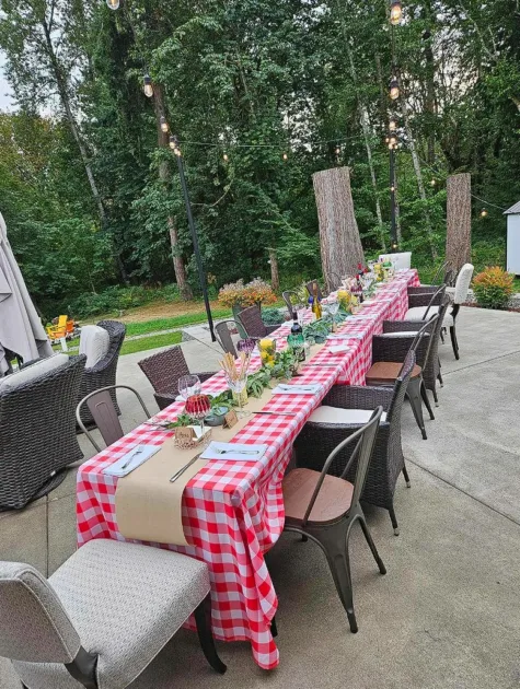 Italian Tablescape Ideas Black Plaid With Printed Table Runner Indoors