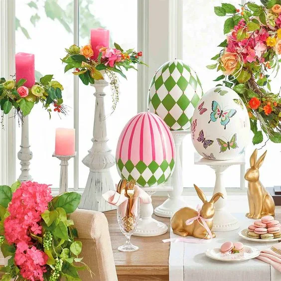 Easter Table Decor Gold Easter Bunnies And Large Easter Eggs Decorations