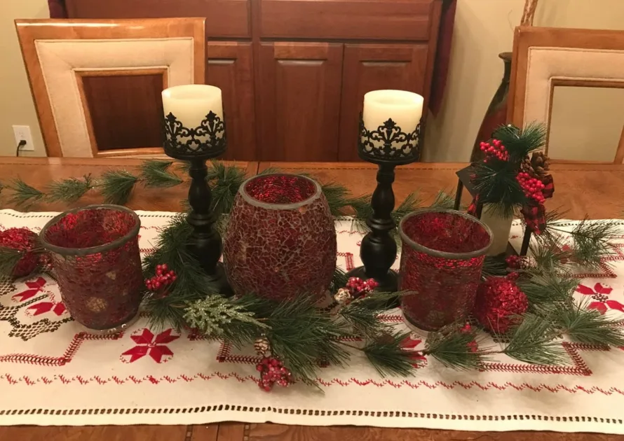 Italian Tablescape Ideas Artificial Greenery And Red Mosaic Vase