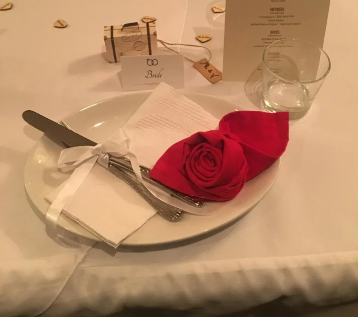 Napkin Folding Ideas Red Rose Rolled Cotton Fabric